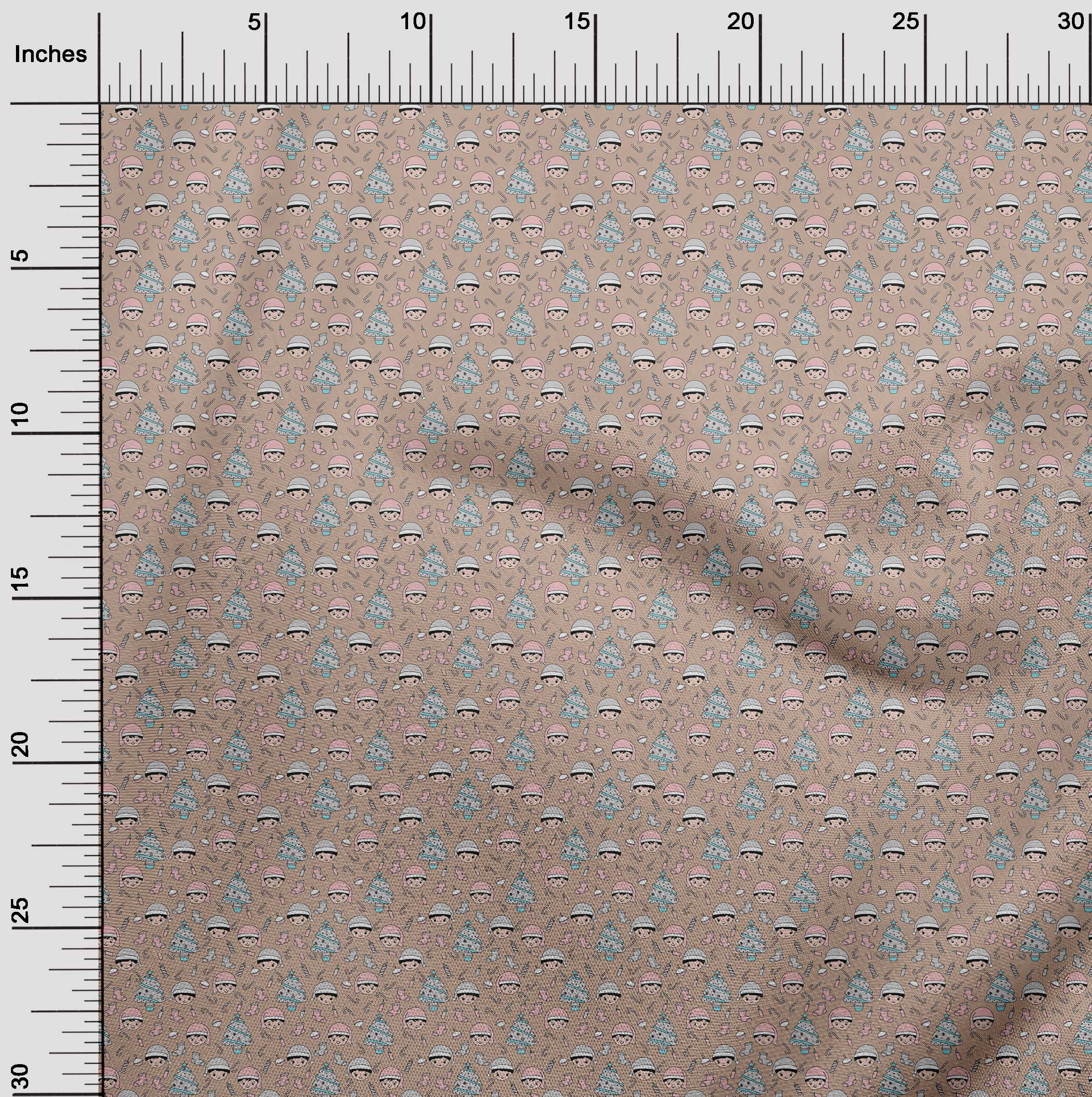 oneOone Viscose Jersey Light Brown Fabric Christmas Sewing Material Print Fabric By The Yard 60 Inch Wide