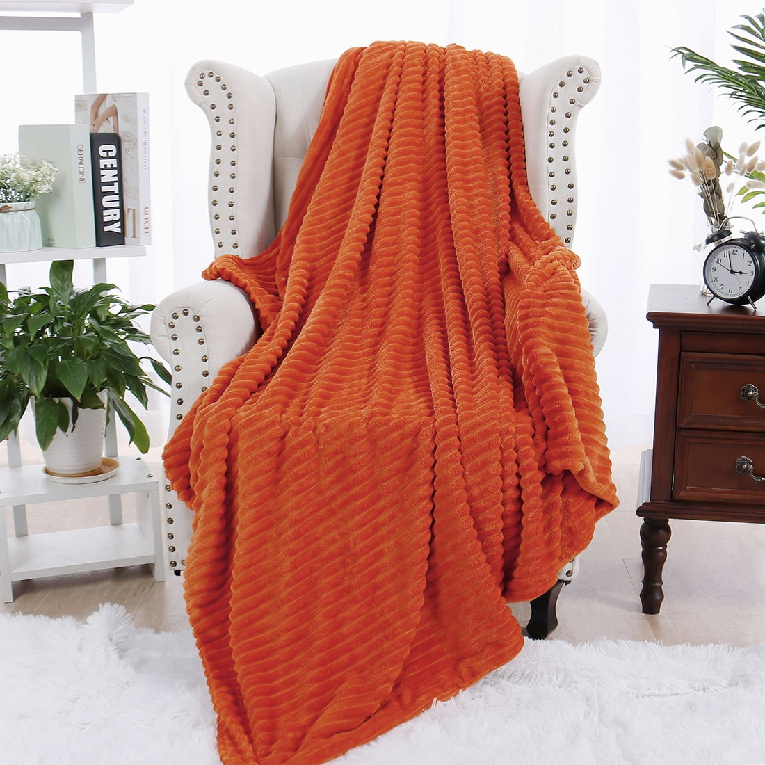 PiccoCasa Flannel Fleece Throw Blanket for Couch Orange 51 x 59 Inch ...