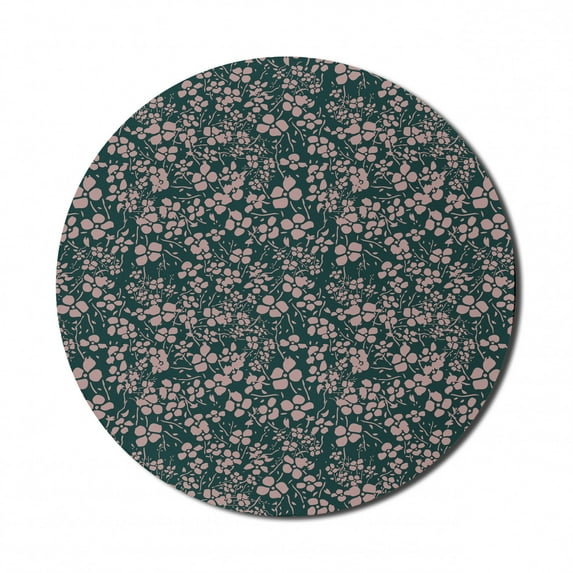 Floral Mouse Pad for Computers, Bicolor Spring Themed Pattern with Meadow Flowers Abstract Design, Round Non-Slip Thick Rubber Modern Gaming Mousepad, 8" Round, Hunter Green Grey Pink, by Ambesonne