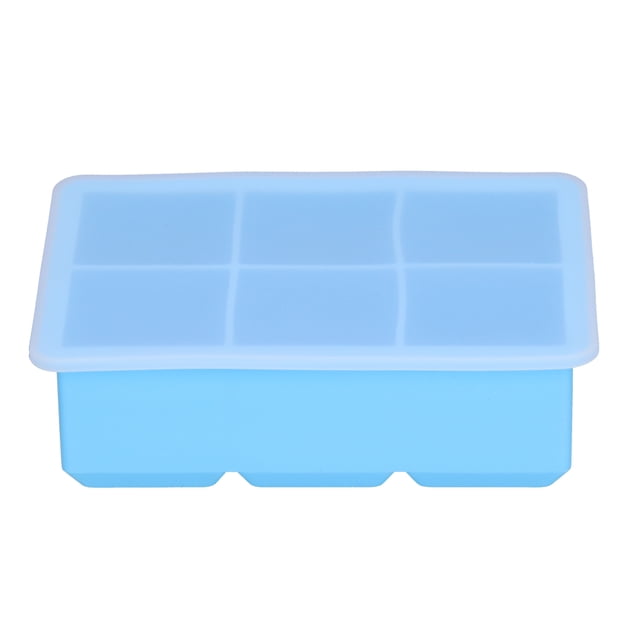 Bandeja de hielo de 6 celdas, máquina de hielo cuadrada de silicona con tapa para hacer cubitos de hielo, pasteles, pudín de chocolate, azul
