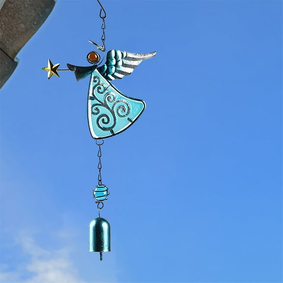 Llooptying 32cm Blue Metal Angel Wind Chime, Decorative Hanging Bell