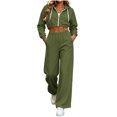 thumbnail image 5 of Brnmyaeo Sweatsuits for Women Long Sleeve Zip Up Crop Hooded Jacket Wide Leg Sweatpants Set 2026 Fall Fleece Lined 2 Piece Tracksuit Sets, 5 of 8
