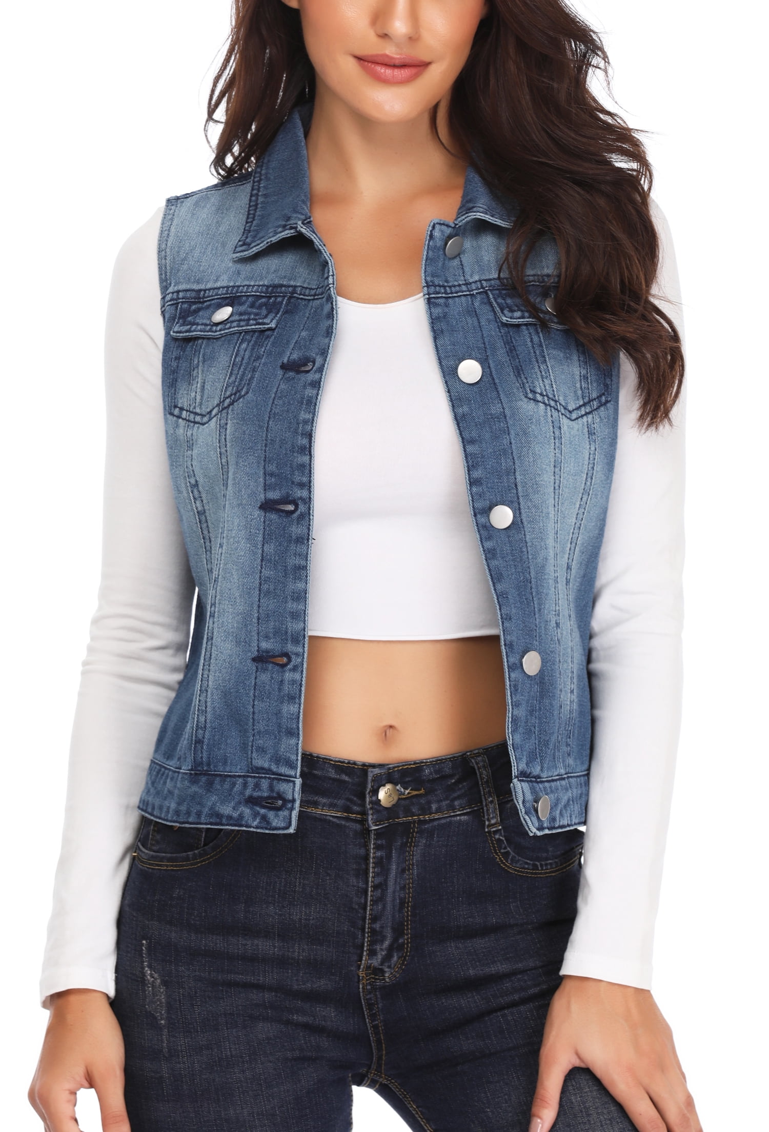 Denim Vest Distressed Cropped Washed 