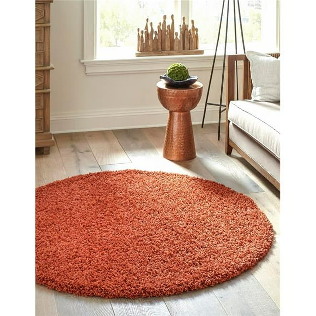 Unique Loom 3128118 Tapis Rond Shag Solide 8 Pi. 2 Po. x 8 Pi. 2 Po., Terracotta