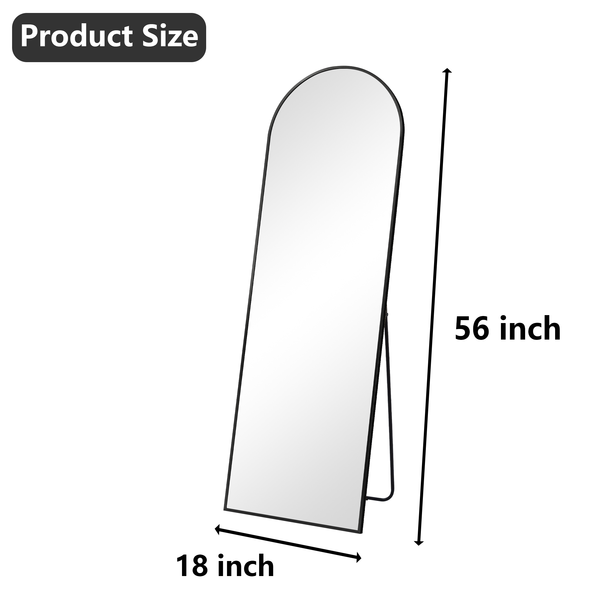 MAYEERTY Black Arch Full Length Mirror, Wall Mount or Freestanding for Bedroom/Living Room, 56" × 18"
