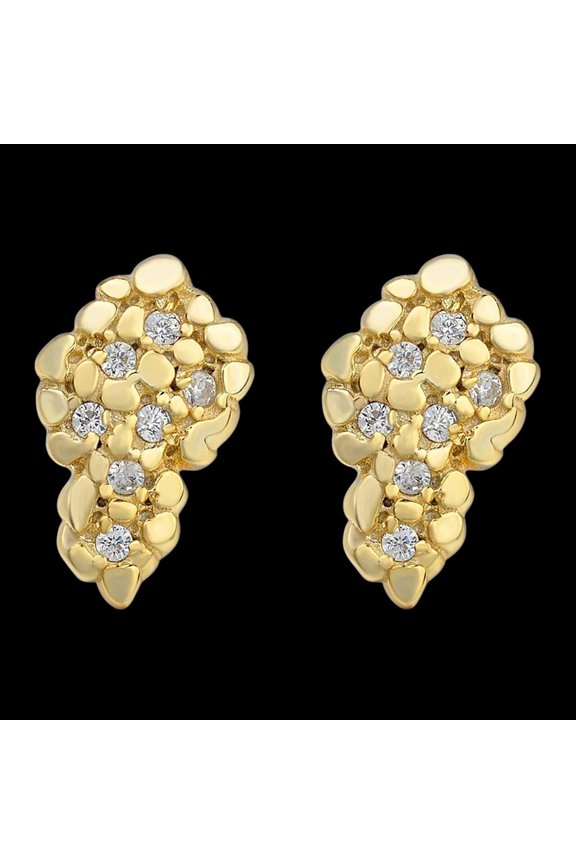 High End 18K Gold Plated Brass Stud Bling Nugget Earring Earrings Cubic Zirconia