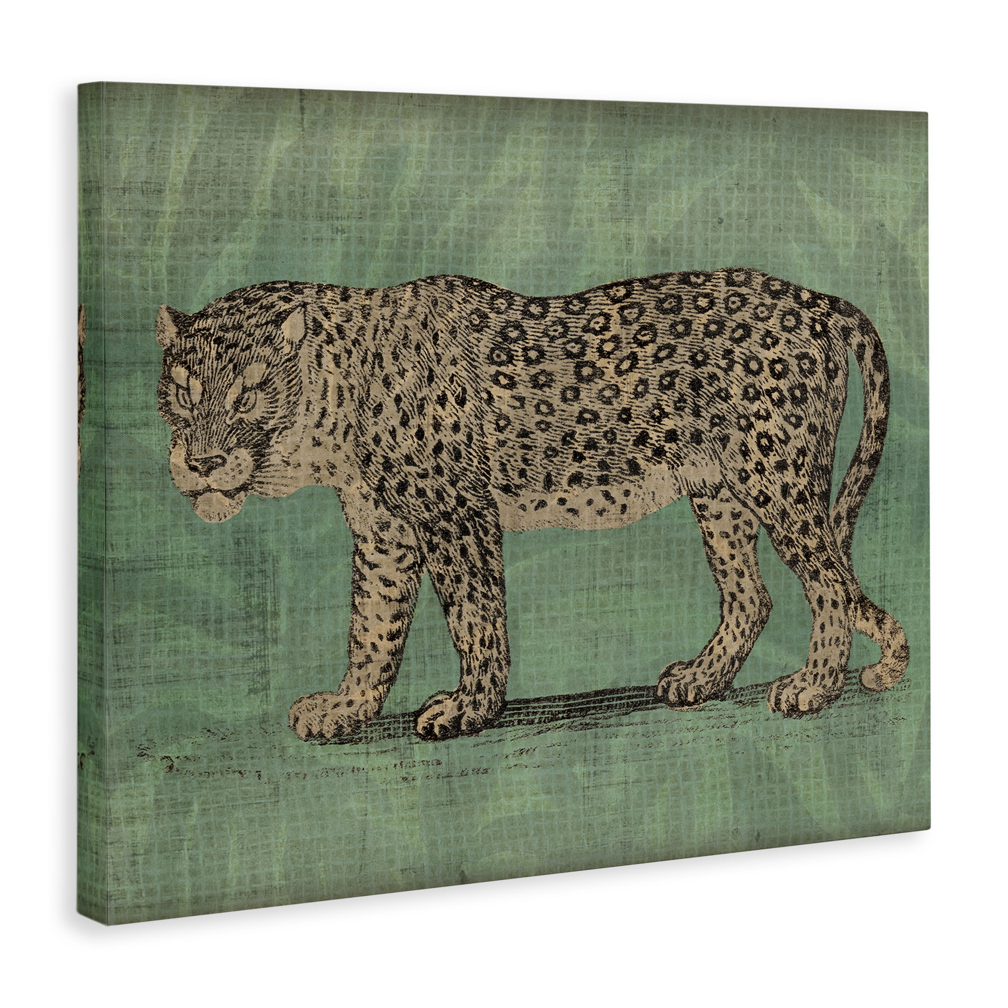 Stupell Industries Fierce Leopard on Green Animals & Insects Painting Gallery Wrapped Canvas Art Print Wall Art, 48 x 36