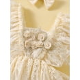 thumbnail image 5 of Elippeo Infant Baby Girls Summer Lace Romper Dress 3 6 12 18 Months 3D Flower Flying Sleeve Square Neck Jumpsuit with Bow Headband, 5 of 10
