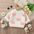 thumbnail image 2 of VNKIDY Girls Sweaters Pink Knitted Sweater With Bow Appliques Crew Neck Long Sleeve Pullover For Toddlers Warm Winter Durable Knitwear, 2 of 9