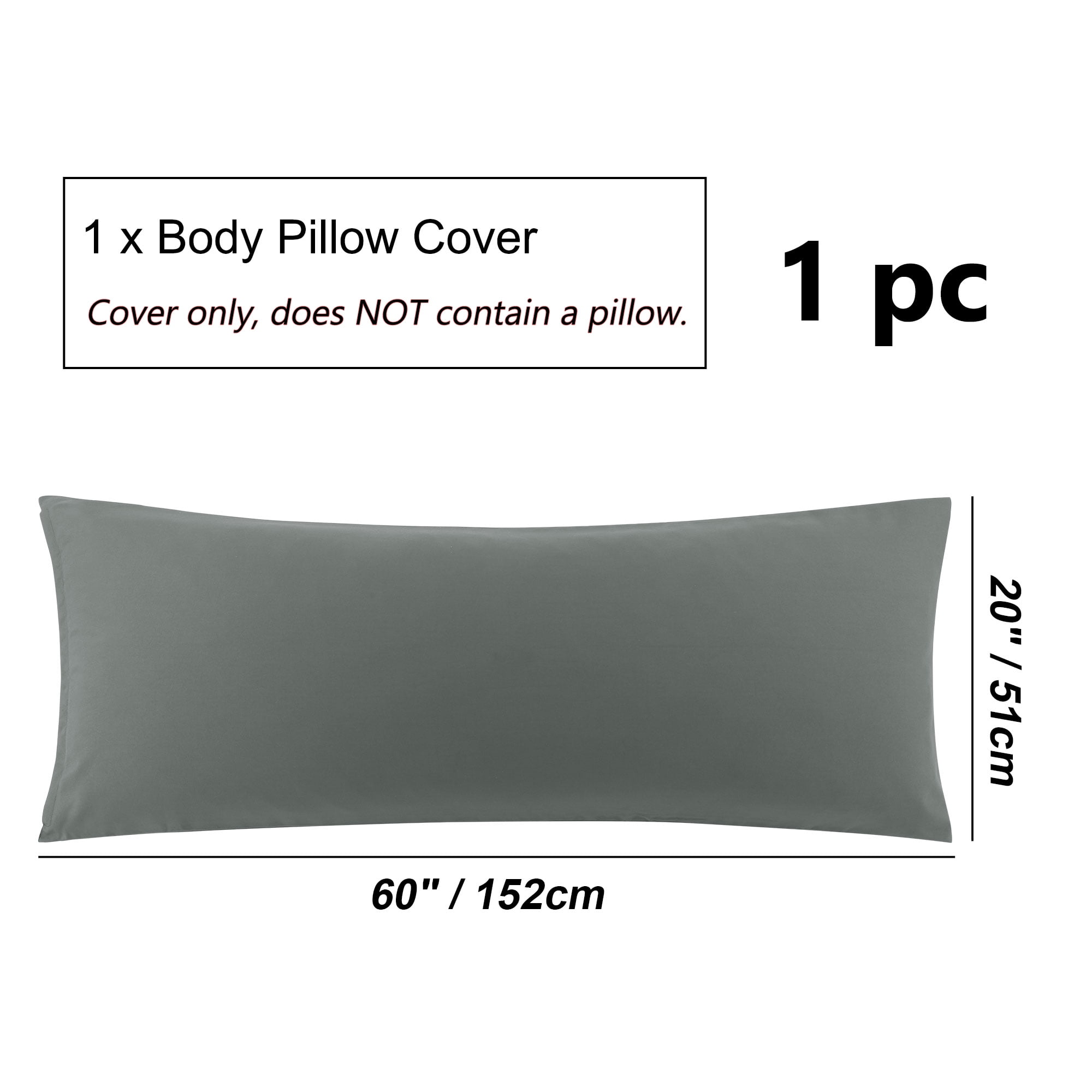 Unique Bargains 1 Pack Brushed Microfiber Body Pillowcase, 20" x 60", Grey