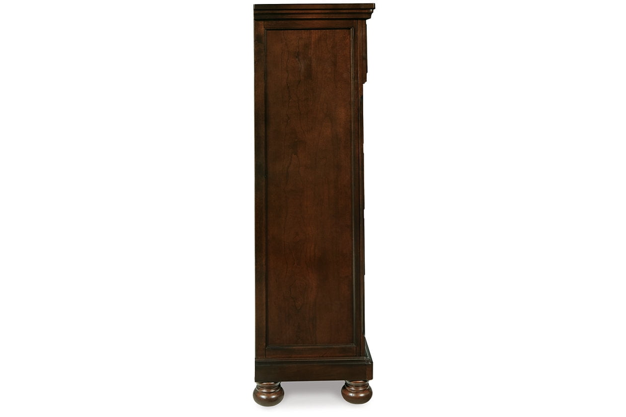 Ashley Furniture Porter 5-Drawer Traditional Wood Chest in Dark Brown