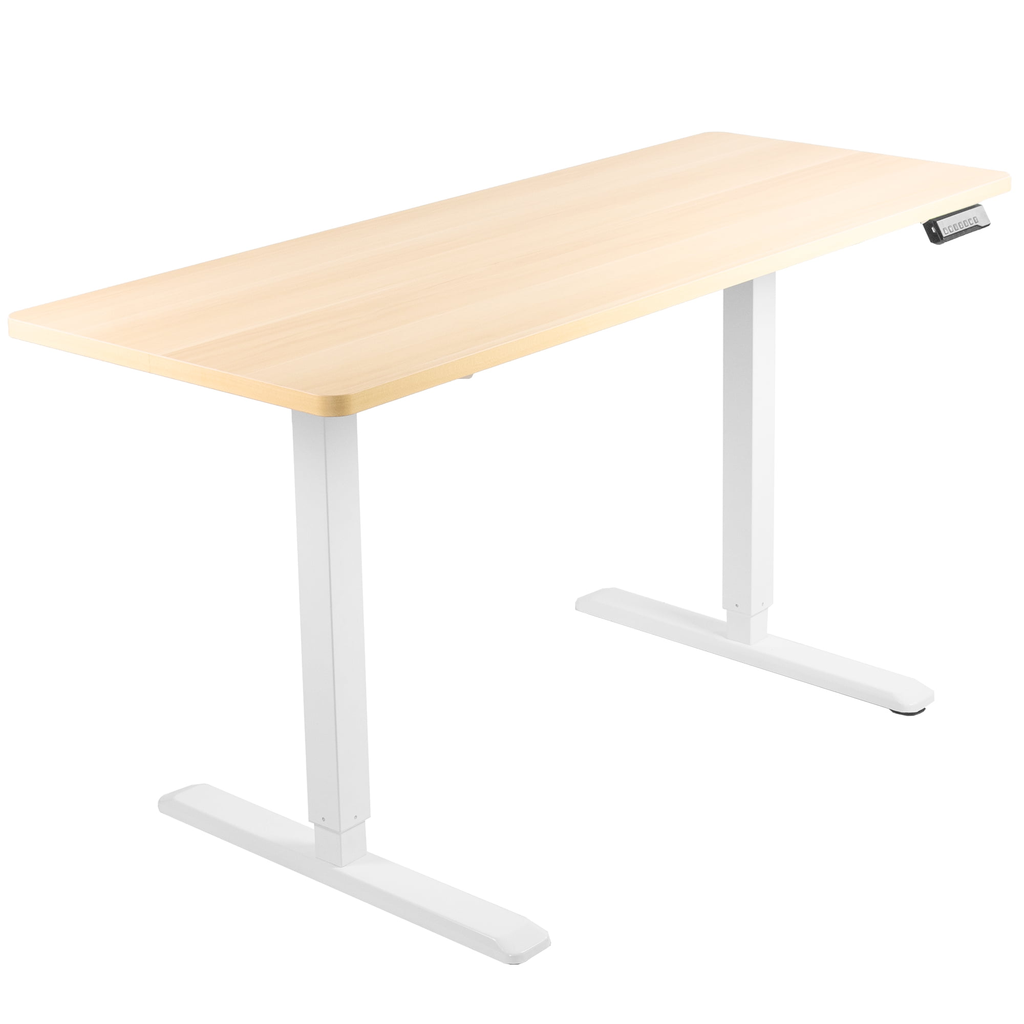 VIVO Electric 60” x 24” Stand Up Desk Light Wood Table Top, White Frame, Adjustable
