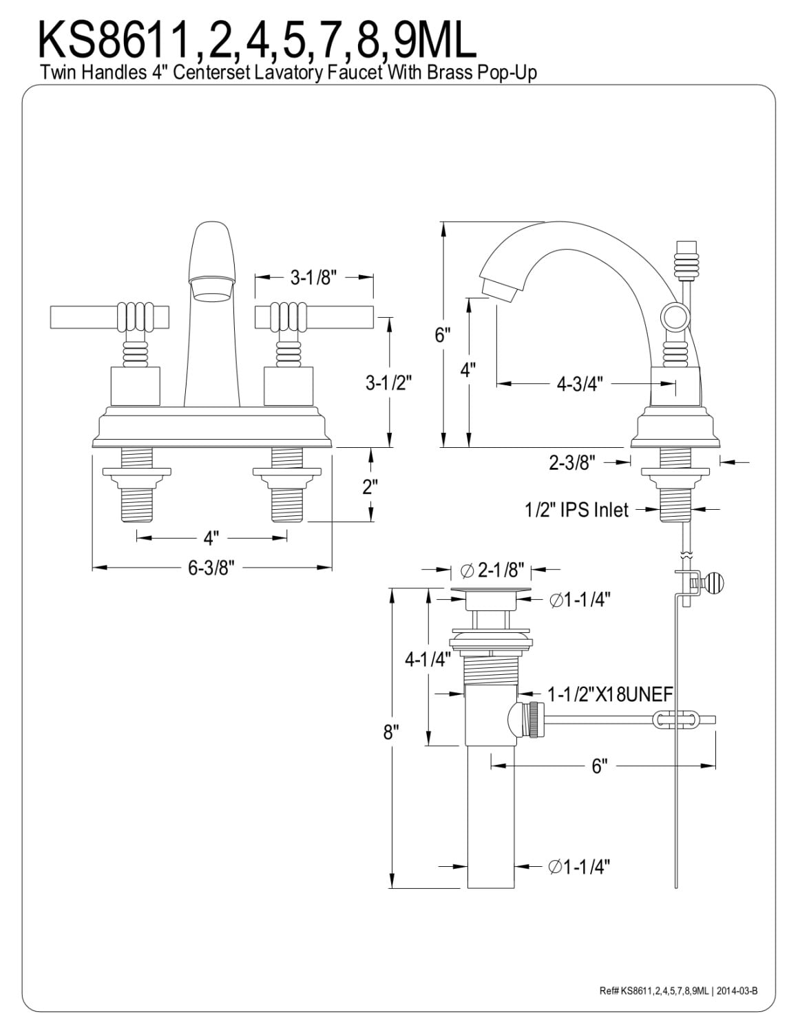 Kingston Brass Milano Two Handle 4" Centerset Lavatory Faucet with Brass Pop-up
