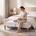 thumbnail image 3 of 60''W Storage Ottoman Bench with Arms, Linen Large Storage Bench for King Bed, Upholstered End of Bed Bench, for Bedroom, Entryway, Living Room, Beige, 3 of 9