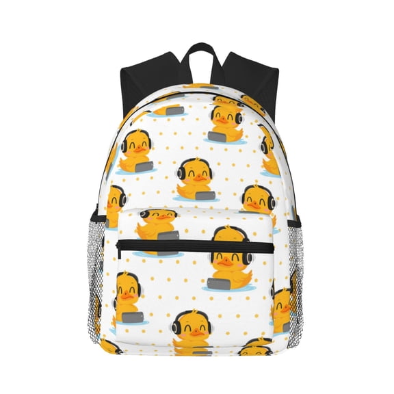 Vsdgher Cute Duck With Headphone Unisex Large Capacity Bookbag, Schoolbag, Casual Daypack for High School, College, Teens, Travel, Work