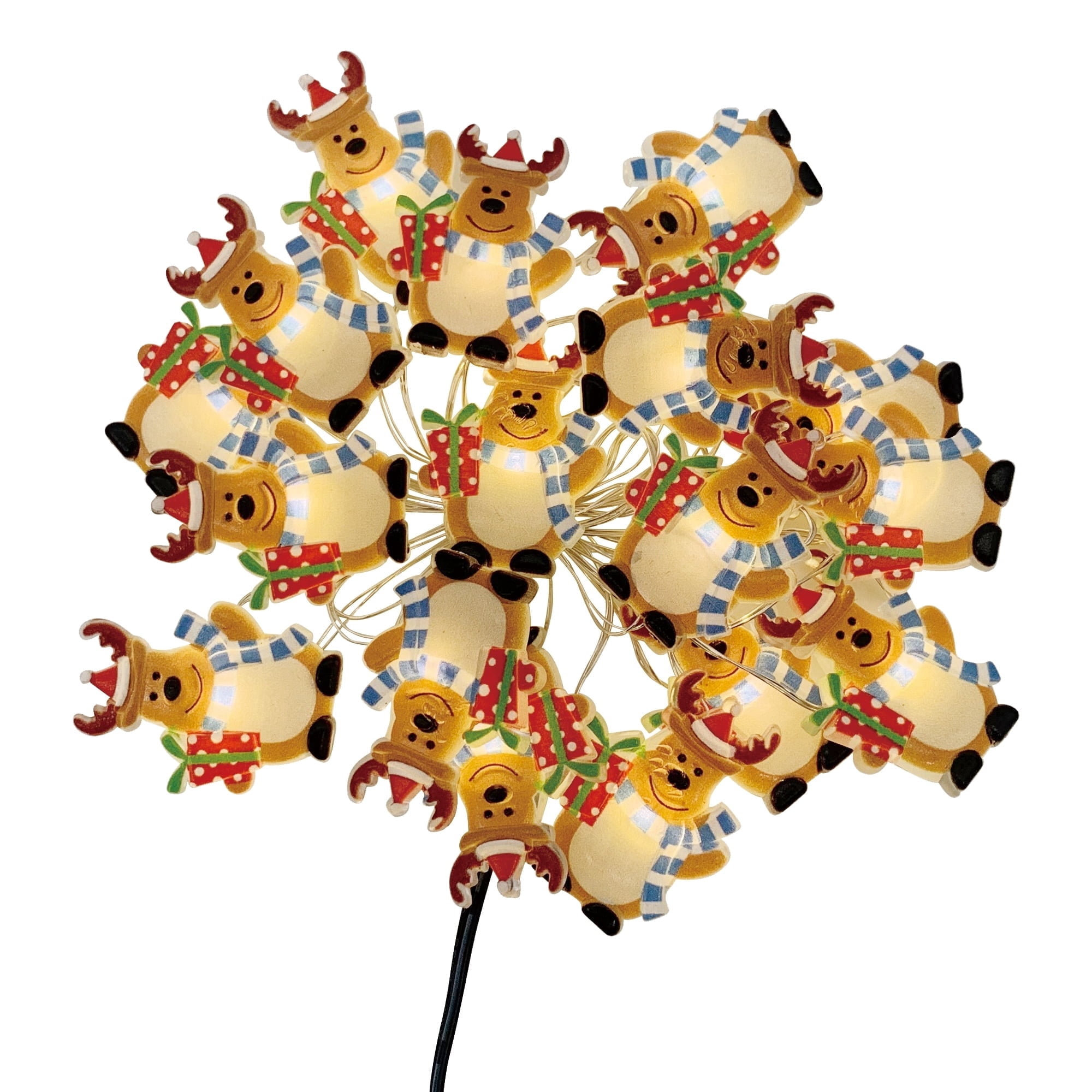 Indoor 18-Count Battery-Operated LED 3-Function Reindeer Icon Christmas String Lights, Warm White, Silver Wire, 5.6', by Holiday Time