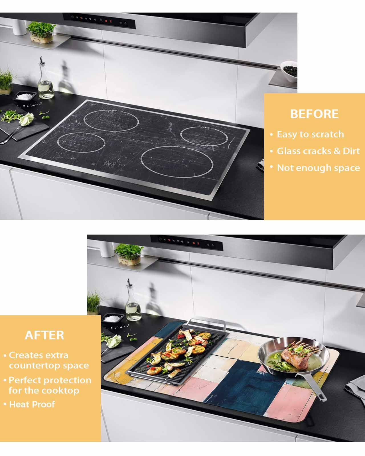 nqOlkjepod Large Induction Cooktop Protector Mat 24"x21", Pink Blue Yellow Stove Top Covers for Electric Stove, Modern Colorful Abstract Ombre Art Stove Burner Cover Mats, Glass Top Stove Cover