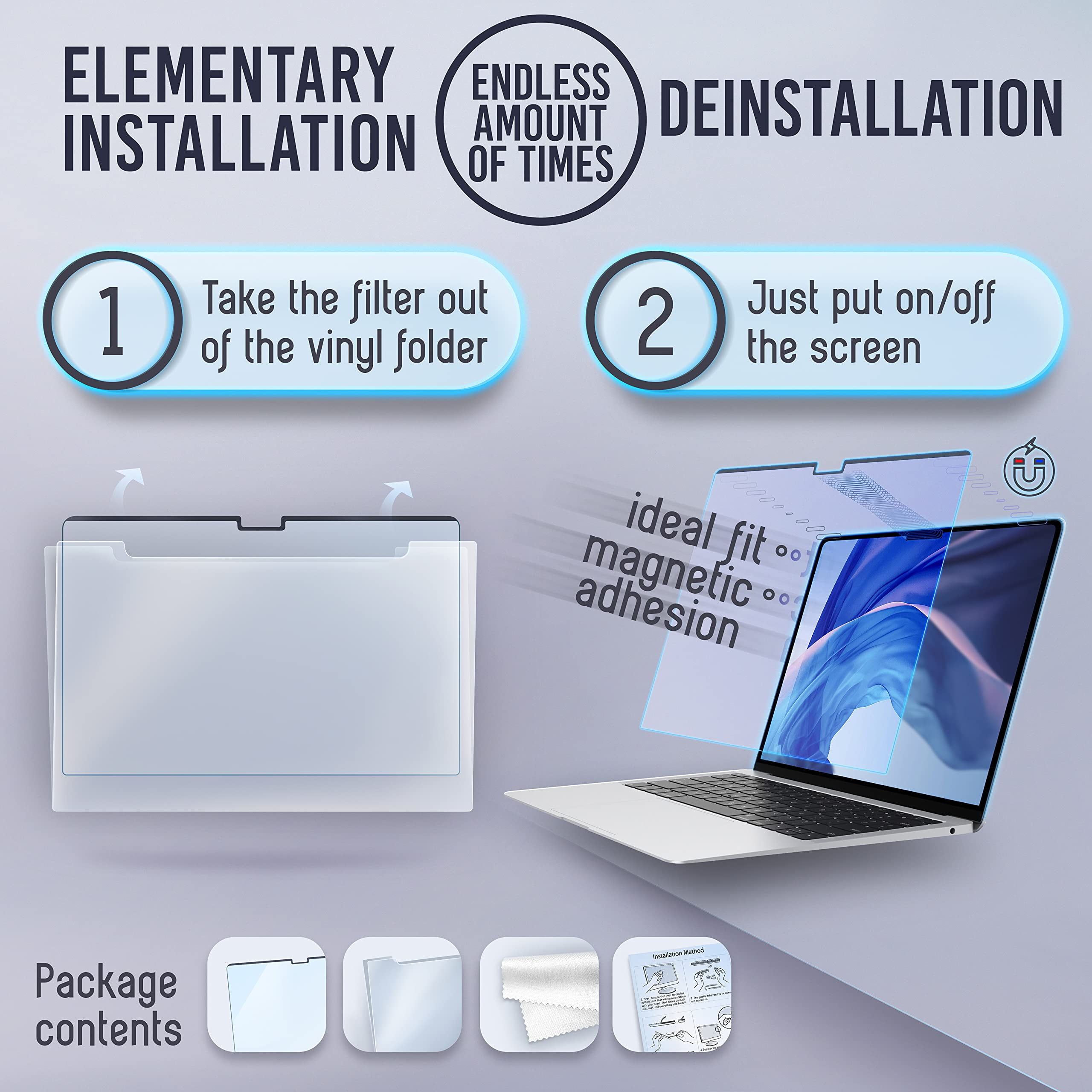 Magnetic Blue Light Screen Compatible With MacBook Pro 16" 2021, 2022, 2023, 2024, M1, M2, M3, M4 Anti-Glare Anti-Blue Light Laptop Screen Protector Filter Blue Light Blocking Filter