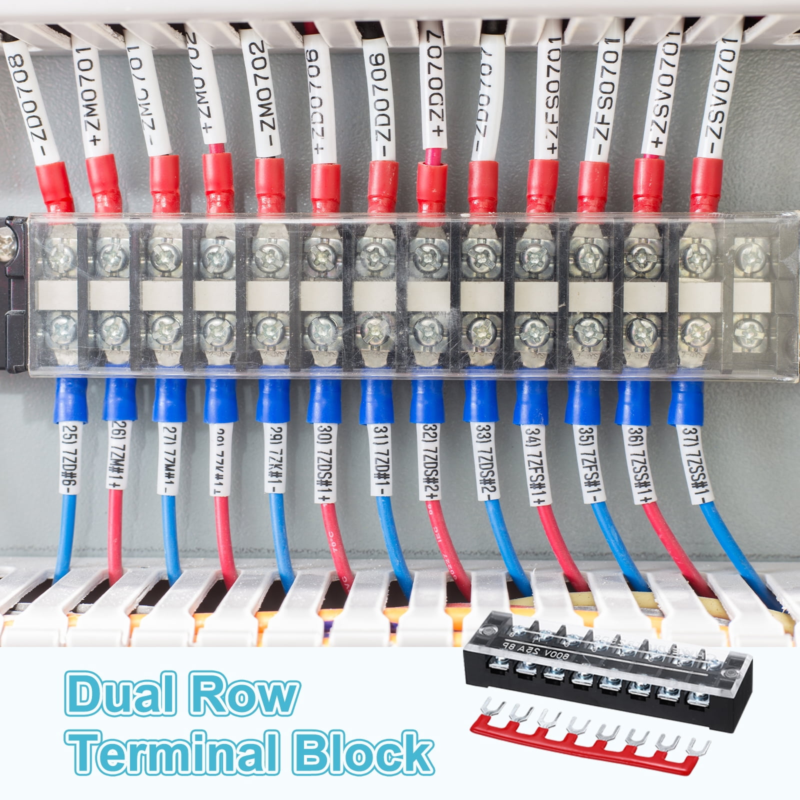 Uxcell 4 Pcs Dual Row Terminal Block, 600V 25A 8 Positions Screw Terminal Block with 8PCS Pre-Insulated Barrier Strips for Power System, Home Appliances