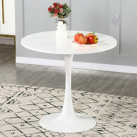 Round Tulip Dining Table Modern Dining Table with Stable Metal Pedestal Base 31.5 Diameter White for Leisure Coffee Office Kitchen Dining Room