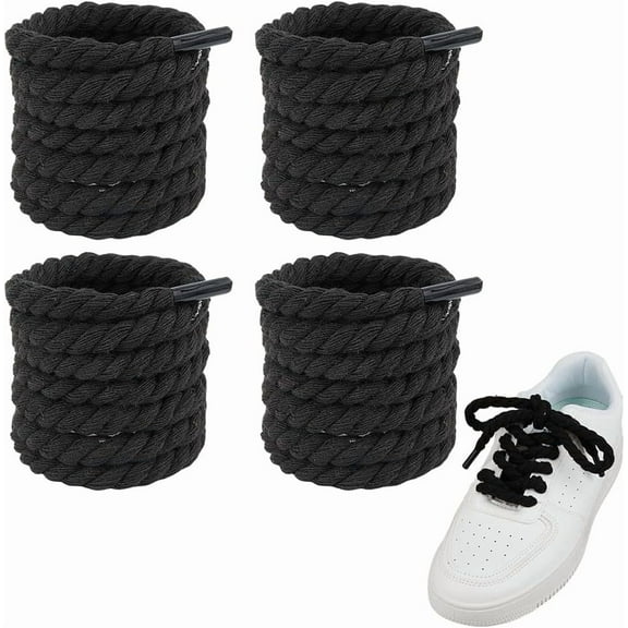 4 Pairs Thick Rope Shoelaces 8mm Width Round Shoelace Cotton Replacement Shoe Laces Chunky Shoe Lace Cotton