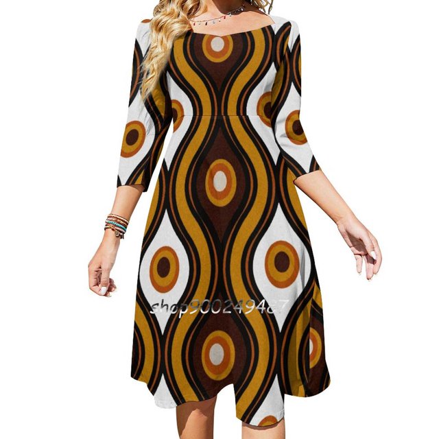 Robe Évasée à Encolure Carrée Élégante Mode Féminine Imprimée Plantes Se Transforme en Terre Verte Hipster Amour
