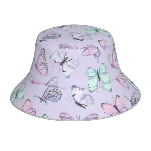 Kll Purple Butterfly Bucket Hat For Women Men Packable Travel Beach Sun Hat Outdoor Rave Accessories Reflective Fisherman Cap