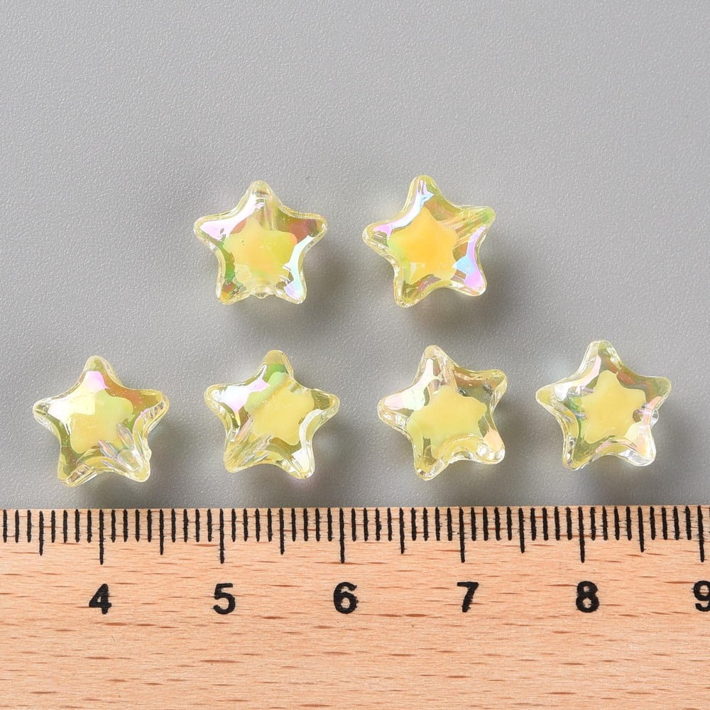 500g Transparent Acrylic Beads Bead in Bead AB Color Faceted Star Yellow 10.5x11x7mm Hole: 2mm about 1280pcs/500g