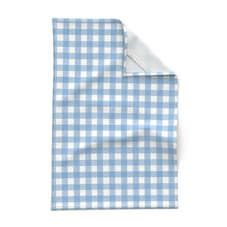 

Printed Tea Towel Linen Cotton Canvas - Blue Plaid Country Gingham Sky Check Picnic Cottagecore Large Scale Print Decorative Kitchen Towel by Spoonflower