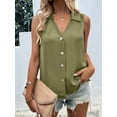 thumbnail image 5 of Women'S Casual Collar V Neck Button Down Sleeveless Tunic Blouse Shirt Tank Top Army Green XXXL, 5 of 7