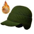 thumbnail image 1 of Gorro de invierno para hombre con visera y orejeras, tejido grueso con forro de felpa y calaveras, resistente al viento, color verde militar, 1 of 6