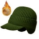 thumbnail image 1 of Gorro de invierno para hombre con visera y orejeras, tejido grueso con forro de felpa y calaveras, resistente al viento, color verde militar, 1 of 6