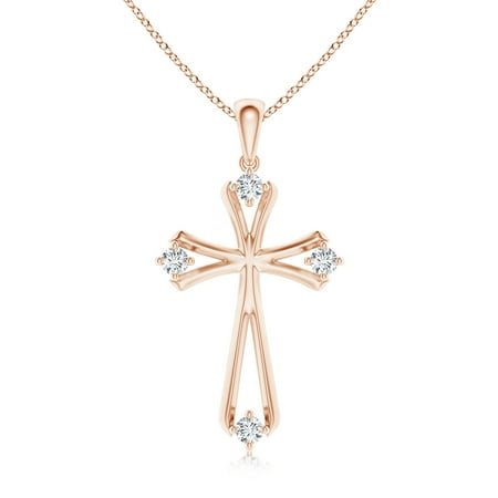 ANGARA Lab Grown Diamond Budded Cross Pendant for Women in 14K Rose Gold (Size-2.15mm| Color-F-G| Clarity-VS) | April Birthstone Anniversary Jewelry Gift for Women | Lab-Grown Diamond Necklace