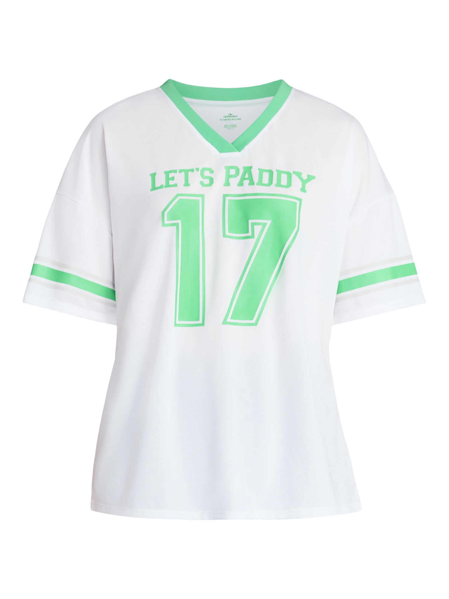 Saint Patrick's Day Women's Let's Paddy Jersey with Short Sleeves from Holiday Time, Sizes XXS-XXL