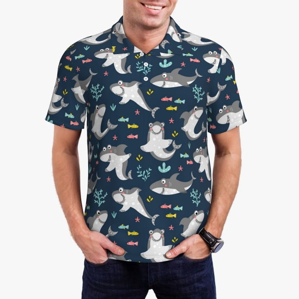 Fotbe Friendly Sharks Camiseta Polo de Golf para Hombre con Estampado – Camisa Deportiva Transpirable con Cuello Abotonado-4X-Large