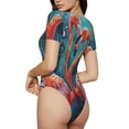 thumbnail image 2 of Rateoe Romantic Flamingo Pair Printed Women Rash Guard Short Sleeve,Tummy control Swimsuit Surfing Swimsuit Bathing Suit Short-sleeved Onesie UPF 50+ -Small, 2 of 7