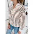 thumbnail image 3 of Women's Brown Striped Ruffled Sleeve Buttoned Half-Placket Top, 3 of 4