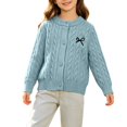 thumbnail image 6 of AUDeals Girls Cable Knit Cardigan Crewneck Button Sweater Long Sleeve Cotton Knitted Preppy Fall Ribbed Knitwear Outerwear Sweater Tops (Sky Blue, 11-12 Years), 6 of 6