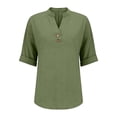 thumbnail image 4 of Clothes Womens Kelon Womens Summer Short Sleeve V Neck Linen Cotton Tunic Tops Casual Business Work Blouses Trendy Tees, XL, 4 of 9