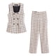 thumbnail image 3 of HH TRAF 2024 Otoño Moda Mujer Trajes de pantalón a cuadros Chaleco de cuello cuadrado Top + Cintura elástica Elegante Salvaje Femenino Pantalón largo de pierna ancha, 3 of 5