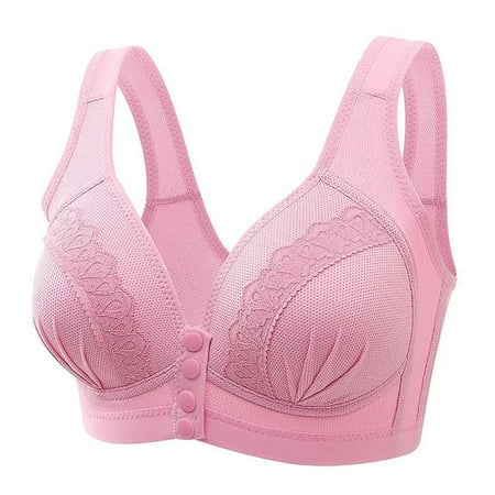 

RKZDSR Bras for Women Plus Size Wire Free Underwear Front-Button-Close Shaping Bra Solid Color Comfort One-Piece Everyday Underwear Pink XL