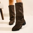 thumbnail image 3 of Rokment Slouchy Wide Calf Foldver Boots for Women Fall Winter Fashion Casual Suede Pointed Toe Chunky Mid Heel Knee High Fold over Tall Boots Coffee Size 7.5, 3 of 7