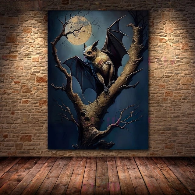 Pintura en lienzo de murciélago, Gato Negro, bruja antigua, búho, Cuervo, arte de pared, bruja oscura, Halloween, gótico, Vintage, Impresión de póster, decoración del hogar