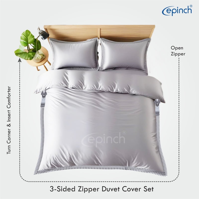 3 Sided Zipper Duvet Cover Set Easy to Use Home & Hotel Soft Microfiber 3 PCS 1-Duvet Cover & 2- Pillow Sham No Comfoter Twin_68 X 90 Inch
