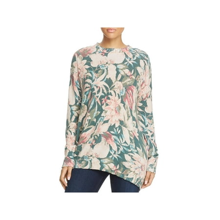 Leather Trim Sweater - Mumu Mellow Womens Floral Print Ribbed Trim Pullover Sweater