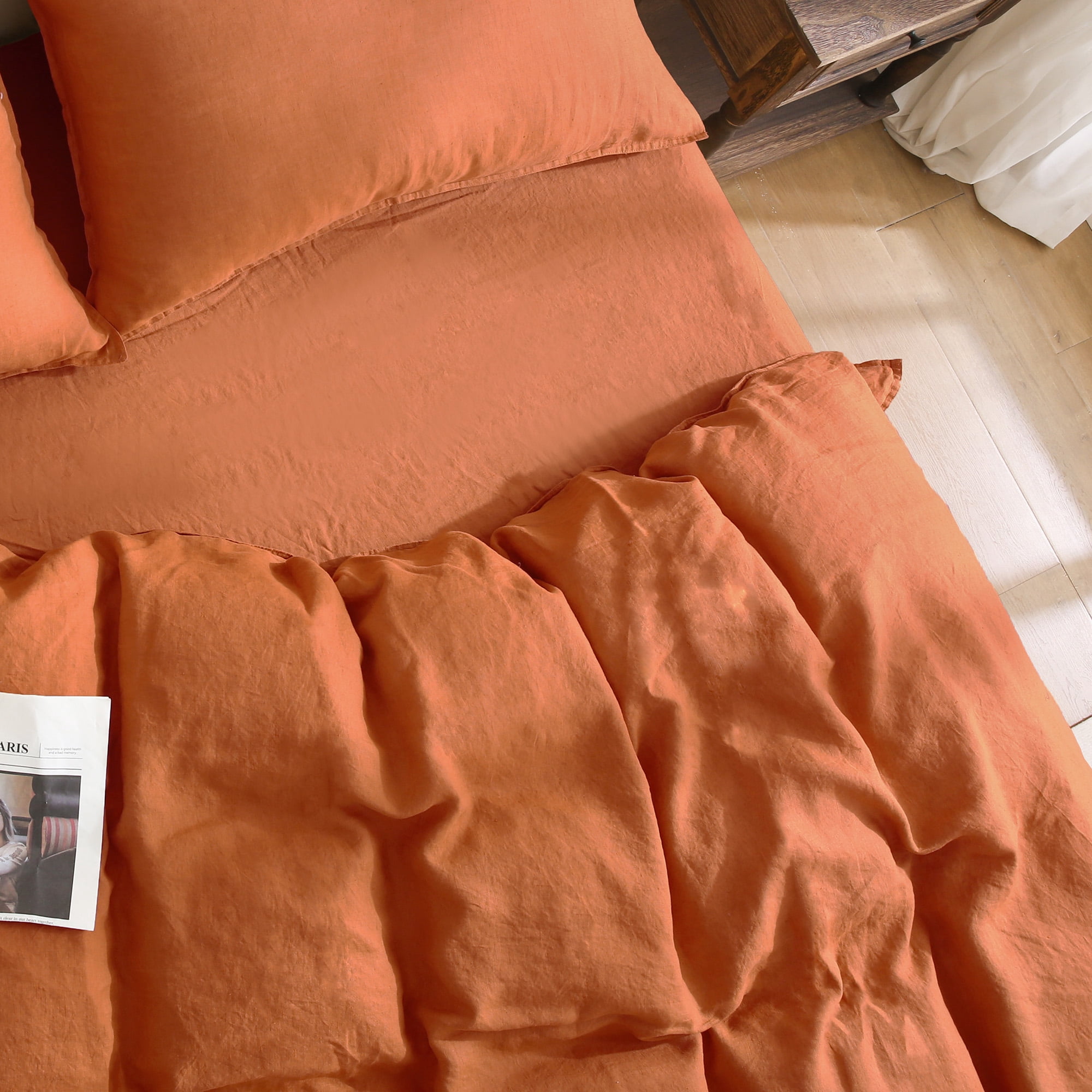 100% Pure Linen Duvet Cover with Button Closure and Corner Ties Soft & Breathable - Caramel King/Cal King