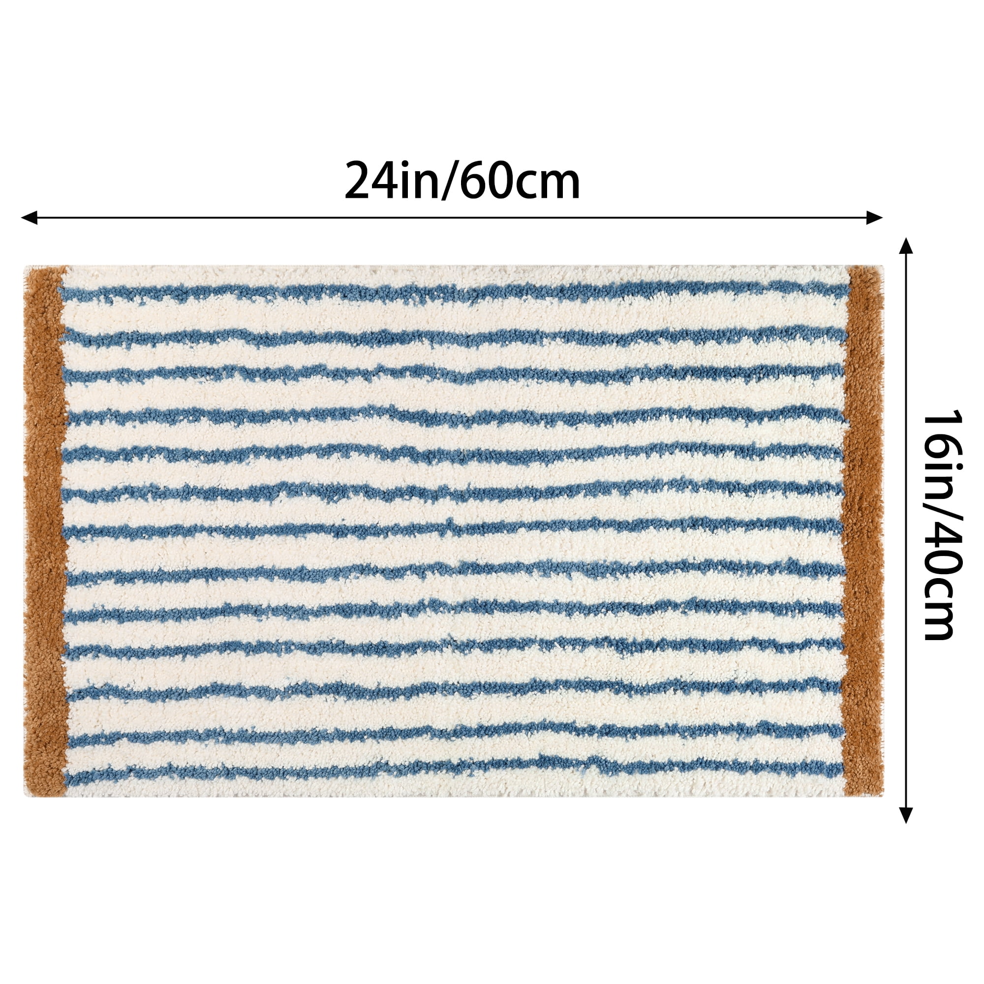 Unique Bargains 2 Pcs Striped Non-Slip Soft Bath Mats Absorbent Washable Bathmat Dark Blue 16" x 24"