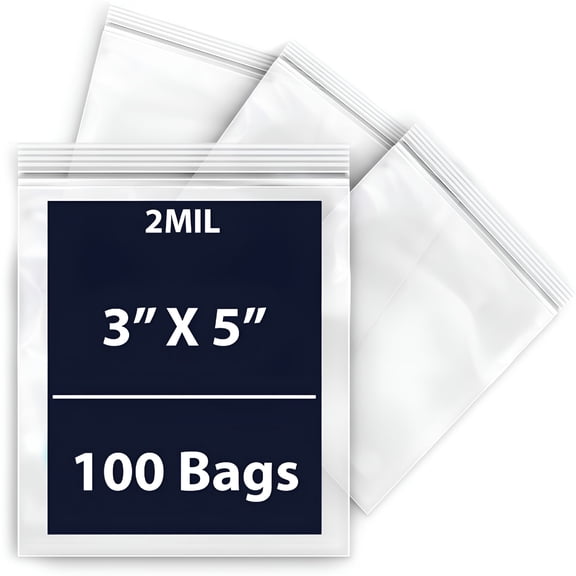 MISSMILE Reclosable,Resealable Zip Top Lock Thick Plastic Poly Bag,3"x5",Clear(Pack of 100)