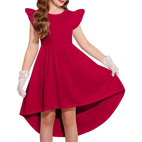 Arshiner Girls Summer Dress Tween Flutter Sleeve High Low Formal Dresses for Wedding Party with Pocket