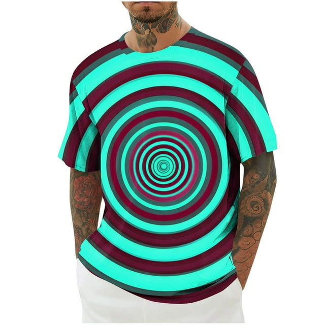 Mens Camisas de Manga Corta Impresión Casual Deportes Cuello Redondo Blusa, Poliéster Ligero para la Primavera Verano Al Aire Libre Uso Diario